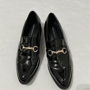 French Connection Women’s Tailor Black Classic Loafers with Gold Accent Size 10